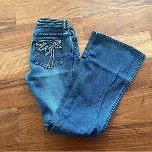Lilu Demin Jeans Y2K 90's Palm Tree Flare Size 3 Regular